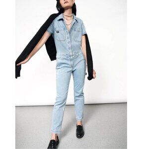 Wildfang The Essential Short Sleeve Coverall in Light Wash Denim